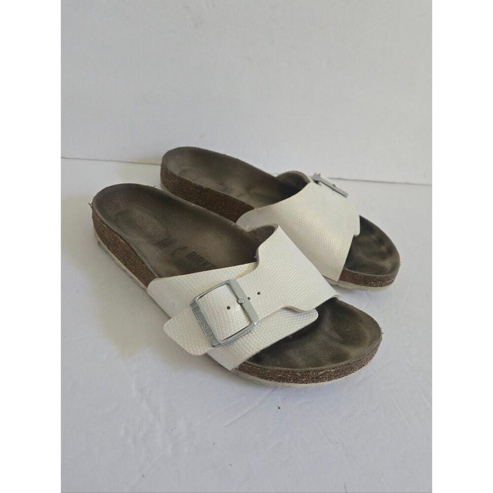 Birkenstock Catalina Buckle Leather  White Slide Sandals Womens EU 38